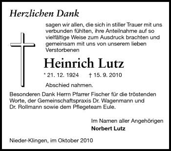 Traueranzeige von Heinrich Lutz von Echo-Zeitungen (Gesamtausgabe)
