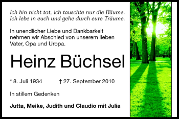 Traueranzeige von Heinz Büchsel von Echo-Zeitungen (Gesamtausgabe)