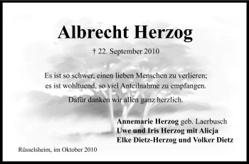 Traueranzeige von Albrecht Herzog von Rüsselsheimer Echo, Groß-Gerauer-Echo, Ried Echo