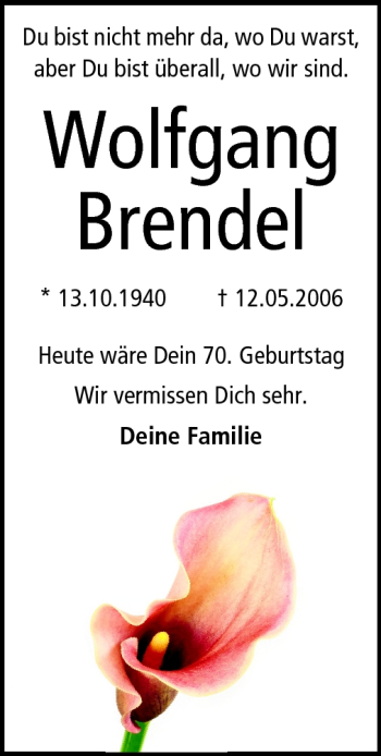 Traueranzeige von Wolfgang Brendel von Echo-Zeitungen (Gesamtausgabe)
