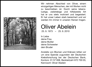 Traueranzeige von Oliver Abelein von Starkenburger Echo