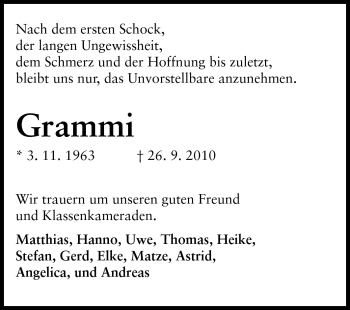 Traueranzeige von Grammi - von Darmstädter Echo, Odenwälder Echo, Rüsselsheimer Echo, Groß-Gerauer-Echo, Ried Echo