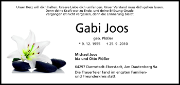 Traueranzeige von Gabi Joos von Echo-Zeitungen (Gesamtausgabe)