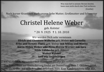 Traueranzeige von Christel Weber von Odenwälder Echo