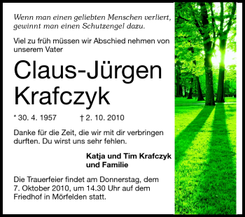 Traueranzeige von Claus-Jürgen Krafczyk von Rüsselsheimer Echo, Groß-Gerauer-Echo, Ried Echo