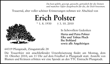 Traueranzeige von Erich Polster von Echo-Zeitungen (Gesamtausgabe)
