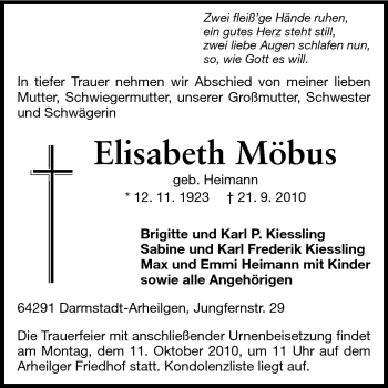 Traueranzeige von Elisabeth Möbus von Echo-Zeitungen (Gesamtausgabe)