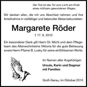 Traueranzeige von Margarete Röder von Rüsselsheimer Echo, Groß-Gerauer-Echo, Ried Echo