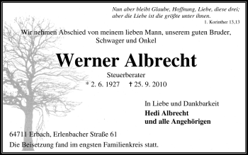 Traueranzeige von Werner Albrecht von Odenwälder Echo