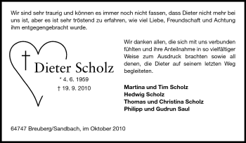 Traueranzeige von Dieter Scholz von Odenwälder Echo