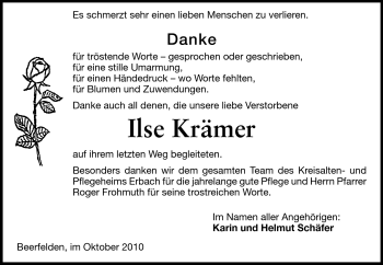 Traueranzeige von Ilse Krämer von Odenwälder Echo