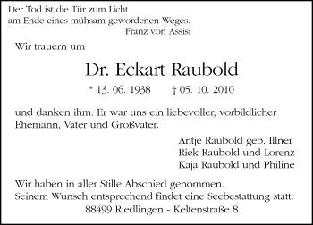 Traueranzeige von Dr. Eckhard Raubold von Darmstädter Echo, Odenwälder Echo, Rüsselsheimer Echo, Groß-Gerauer-Echo, Ried Echo