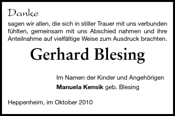 Traueranzeige von Gerhard Blesing von Starkenburger Echo