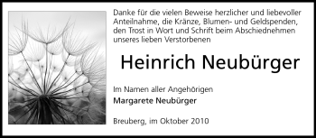 Traueranzeige von Heinrich Emil Neubürger von Odenwälder Echo