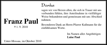 Traueranzeige von Franz Paul von Odenwälder Echo