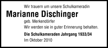 Traueranzeige von Marianne Dischinger von Rüsselsheimer Echo, Groß-Gerauer-Echo, Ried Echo