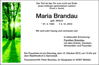 Traueranzeige von Maria Brandau von Echo-Zeitungen (Gesamtausgabe)