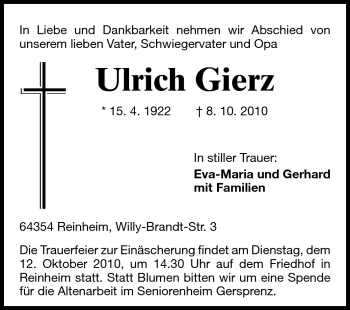 Traueranzeige von Ulrich Gierz von Echo-Zeitungen (Gesamtausgabe)
