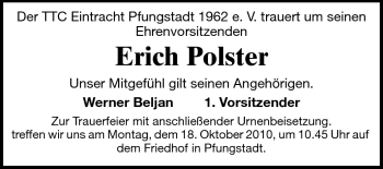 Traueranzeige von Erich Polster von Echo-Zeitungen (Gesamtausgabe)