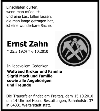 Traueranzeige von Ernst Zahn von Echo-Zeitungen (Gesamtausgabe)