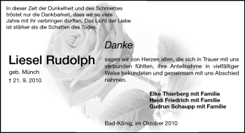 Traueranzeige von Liesel Rudoplh von Odenwälder Echo