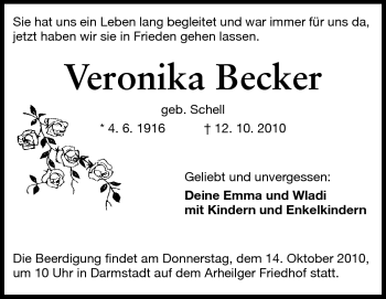 Traueranzeige von Veronika Becker von Echo-Zeitungen (Gesamtausgabe)