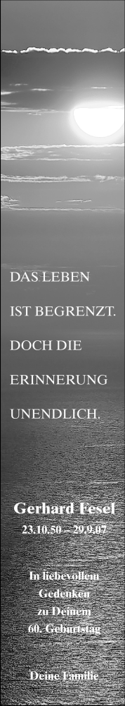 Traueranzeige von Gerhard Fesel von Odenwälder Echo