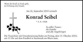 Traueranzeige von Konrad Seibel von Echo-Zeitungen (Gesamtausgabe)