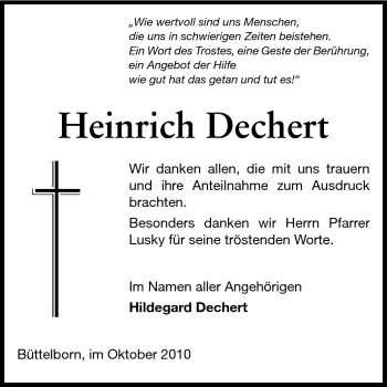 Traueranzeige von Heinrich Dechert von Rüsselsheimer Echo, Groß-Gerauer-Echo, Ried Echo