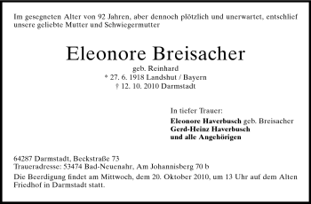 Traueranzeige von Eleonore Breisacher von Echo-Zeitungen (Gesamtausgabe)