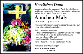 Traueranzeige von Annchen Maly von Odenwälder Echo