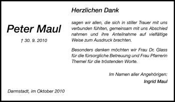 Traueranzeige von Peter Maul von Darmstädter Echo, Odenwälder Echo, Rüsselsheimer Echo, Groß-Gerauer-Echo, Ried Echo