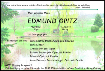 Traueranzeige von Edmund Opitz von Darmstädter Echo, Odenwälder Echo, Rüsselsheimer Echo, Groß-Gerauer-Echo, Ried Echo