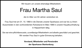 Traueranzeige von Martha Saul von Starkenburger Echo