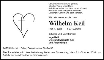 Traueranzeige von Wilhelm Keil von Odenwälder Echo
