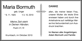 Traueranzeige von Maria Bormuth von Starkenburger Echo