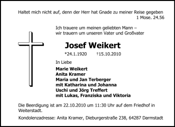 Traueranzeige von Josef Weikert von Echo-Zeitungen (Gesamtausgabe)