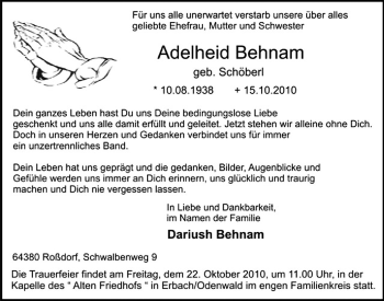 Traueranzeige von Adelheid Behnam von Echo-Zeitungen (Gesamtausgabe)