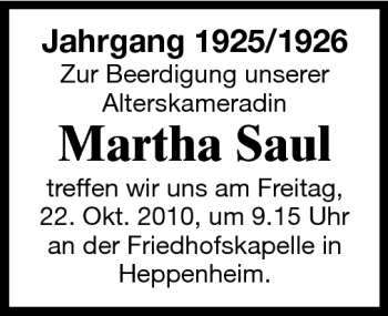 Traueranzeige von Martha Saul von Starkenburger Echo