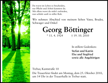 Traueranzeige von Georg Böttinger von Rüsselsheimer Echo, Groß-Gerauer-Echo, Ried Echo