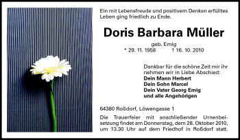 Traueranzeige von Doris Barbara Müller von Echo-Zeitungen (Gesamtausgabe)