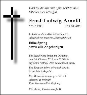 Traueranzeige von Ernst-Ludwig Arnold von Starkenburger Echo