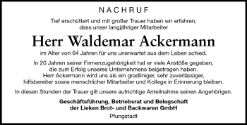 Traueranzeige von Waldemar Ackermann von Echo-Zeitungen (Gesamtausgabe)