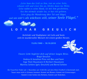 Traueranzeige von Lothar Greulich von Echo-Zeitungen (Gesamtausgabe)
