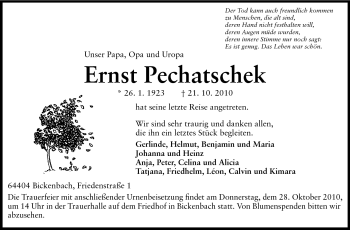 Traueranzeige von Ernst Pechatschek von Echo-Zeitungen (Gesamtausgabe)