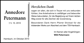Traueranzeige von Annedore Petermann von Starkenburger Echo