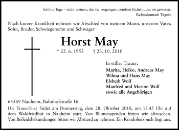 Traueranzeige von Horst May von Rüsselsheimer Echo, Groß-Gerauer-Echo, Ried Echo