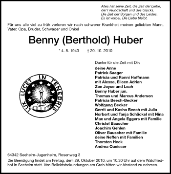 Traueranzeige von Berthold Huber von Echo-Zeitungen (Gesamtausgabe)