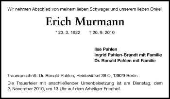 Traueranzeige von Erich Murmann von Echo-Zeitungen (Gesamtausgabe)