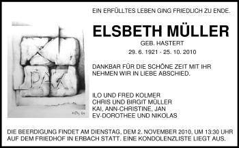 Traueranzeige von Elsbeth Müller von Odenwälder Echo